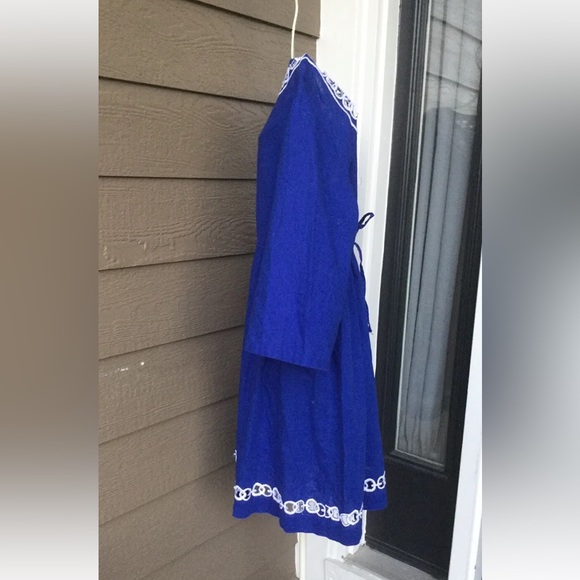 Banana Republic Deep Blue Empire Waist Drawstring & WHite Emdroidery Dress XL - Picture 3 of 15